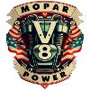 Mopar Power V8 Muscle Car USA Engine Logo