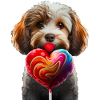 Happy Dog with Heart-Shaped Lollipop