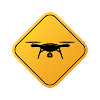 Drohne auf einem Warnschild