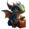 Baby dragon with gift