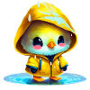 Raincoat wearing chick in puddle