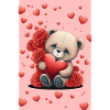 Cute teddy bear with red flowers and hearts