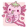 Süßer Axolotl liebt japanische Erdbeermilch