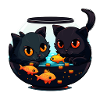 Black Cat Cat Kitten Goldfish