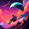 Paragliders in synthwave style