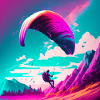 Paragliders in retrowave style