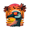 Goose with sunglasses and sunset