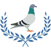 Logotipo de la paloma mensajera azul en la corona de medio laurel