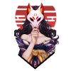 Japansk kvinde i Kitsune rævemaske