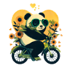 Panda auf Motorrad mit Sonnenblumen
