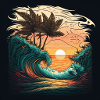 Ocean waves Sunset Palms