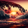 Ocean sunset waves
