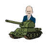 Politician face with tank
