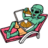 Alien eating pizza