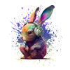 Bunter Hase mit Kopfhörern