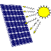 Solarpanel mit Sonneneinstrahlung und Sonne
