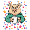 Pork drinks coffee