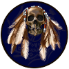 scull with feathers around