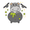 Hippo Happy Halloween Cauldron Bat