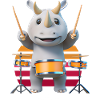 Drum-playing rhinoceros