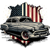 Classic Car Big Block v8 foran flaget USA