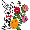 Osterhase mit Blumen und Osterei