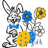 Rabbit with Easter eggs and flowers
