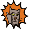 grim cat shows middle finger