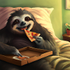 Happy sloth eating pizza