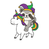 Procione del Mardi Gras con costume di carnevale di unicorno