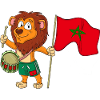 Leone con la bandiera del Marocco