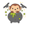 Monkey Happy Halloween Cauldron Bat