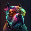Neon pitbull wearing sunglasses