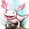 Laughing axolotl in watercolour look
