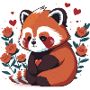 red panda with roses
