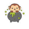 Monkey Happy Halloween Cauldron Bat
