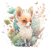 Renard Aquarelle Fleurs