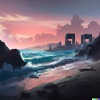 Future dystopian beach digital art