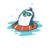 Penguin bathing with swimming tires
