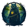 Cat as samurai in forest