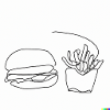 One line Burger mit Pommes