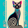 Neon Spiral Cat Art Deco