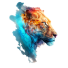 Bella leonessa colorata nel fumo blu