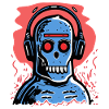 Zombie monkey with blue headphones