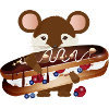 schattige muis met heerlijke chocolade éclair