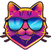 Cool synthwave cat with sunglasses