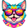 Cool synthwave cat with sunglasses
