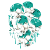 a wall of green skulls