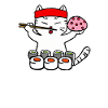 Cat eats sushi with chopsticks
