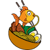 Poisson rouge mangeant des nouilles ramen |